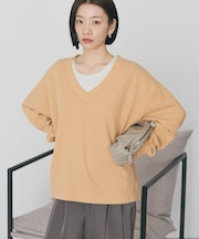 Vネックスムース起毛プルオーバー