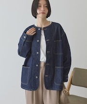 ノーカラーデニムカバーオール