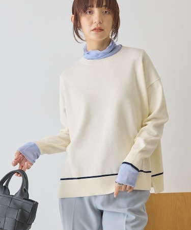 バイカラークルーネックニットプルオーバー