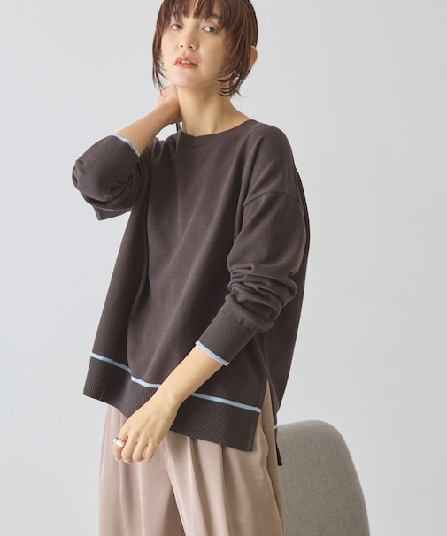 バイカラークルーネックニットプルオーバー