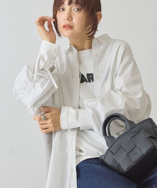 【イージーケア】バックギャザーリボンシャツ