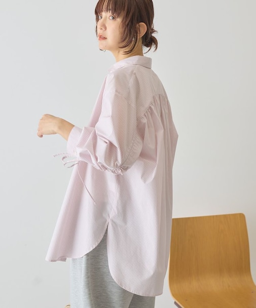 【イージーケア】バックギャザーリボンシャツ