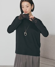 袖チュールレイヤードプルオーバー