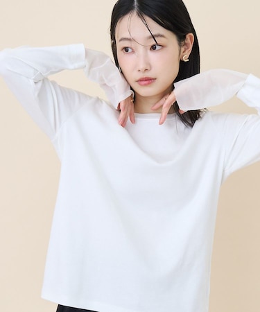 袖チュールレイヤードプルオーバー