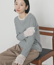 袖チュールレイヤードプルオーバー