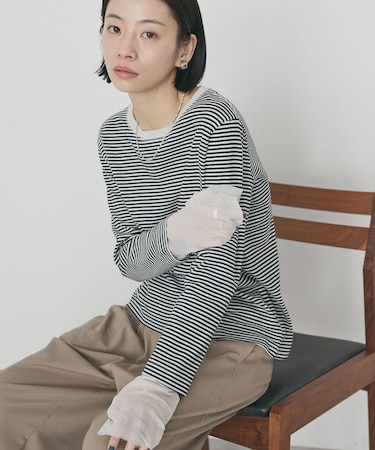 袖チュールレイヤードプルオーバー