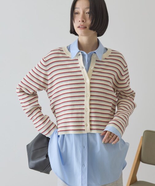 マルチボーダーリブニットカーディガン