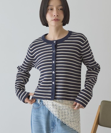 マルチボーダーリブニットカーディガン