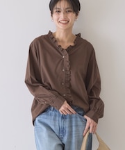 フリルVネックブラウス