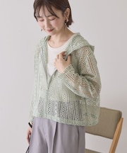 幾何学レースフードシャツ