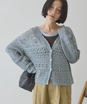 【前後2WAY】レース透かし編みニットカーディガン