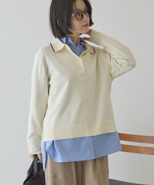配色ラインニットポロ