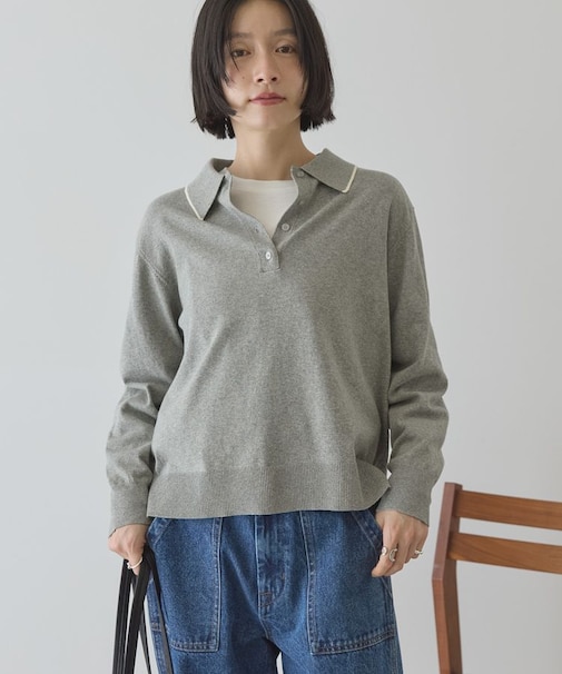 配色ラインニットポロ