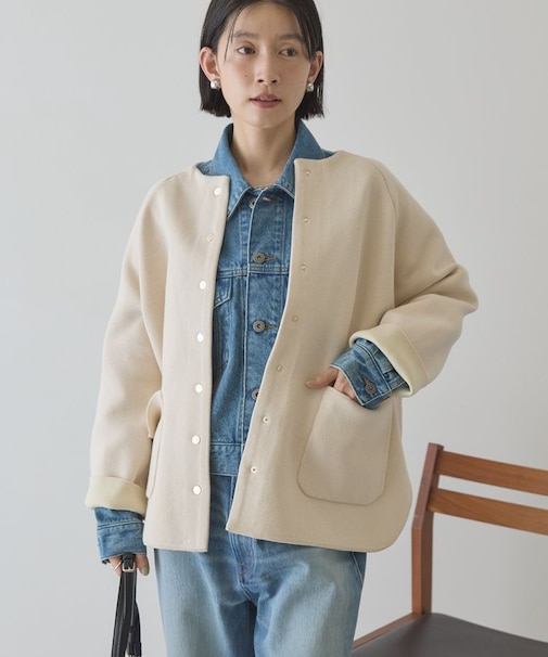 Wフェイスラウンドヘム ラグランニットカーディガン