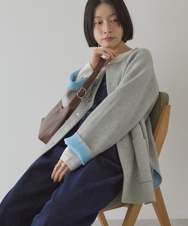 Wフェイスラウンドヘム ラグランニットカーディガン