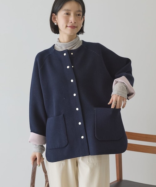 Wフェイスラウンドヘム ラグランニットカーディガン