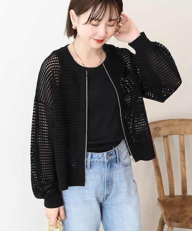 ジップアップメッシュニットカーディガン【WEB限定カラー有り】