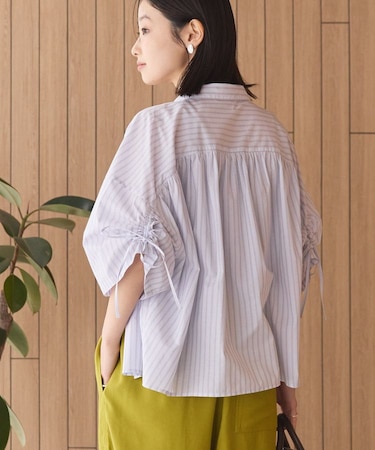 【WEB限定】【接触冷感・UVカット】ギャザーリボンスリーブ半袖シャツ