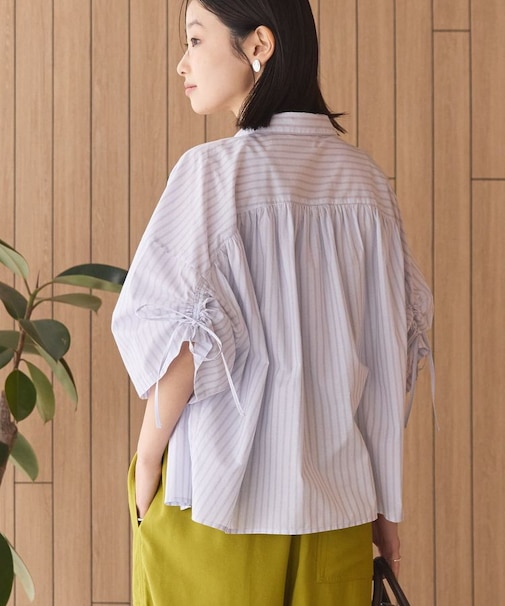 【WEB限定】【接触冷感・UVカット】ギャザーリボンスリーブ半袖シャツ