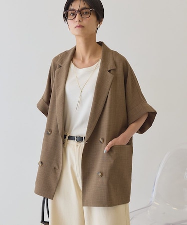 【接触冷感・イージーケア】リネンライク半袖ジャケット