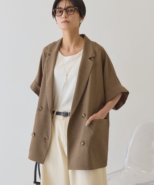 【接触冷感・イージーケア】リネンライク半袖ジャケット