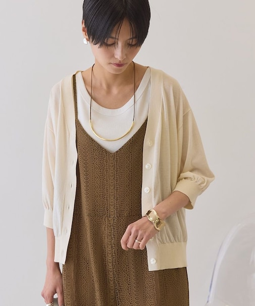 【抗菌防臭】5分袖シアーVネックニットカーディガン