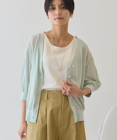 【抗菌防臭】5分袖シアーVネックニットカーディガン