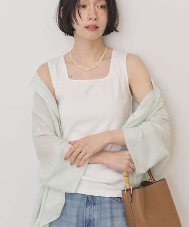 スクエアネックリブタンクトップ