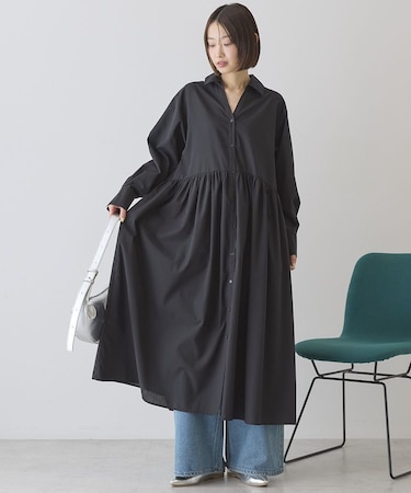 【イージーケア】ギャザーシャツワンピース