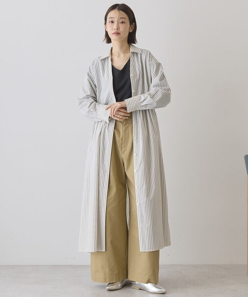 【イージーケア】ギャザーシャツワンピース