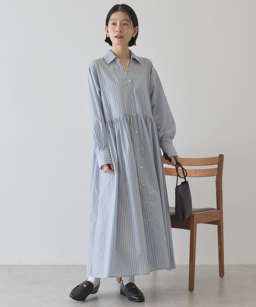 【イージーケア】ギャザーシャツワンピース