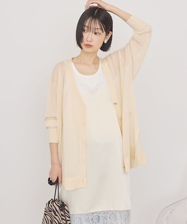 メタルボタンシアーVネックカーディガン