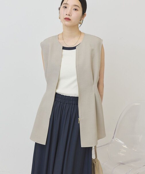 【接触冷感・イージーケア】リネンライクペプラムベスト