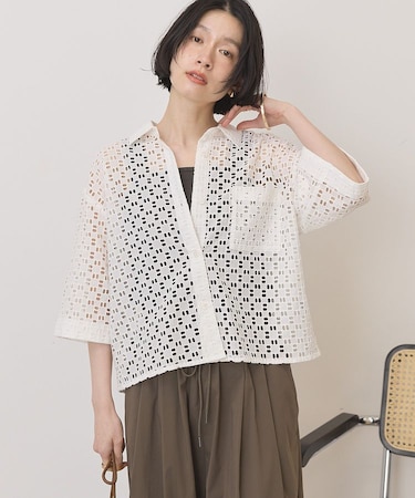 刺繍ショート半袖シャツ