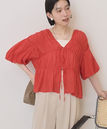 【接触冷感】フロントリボンブラウス