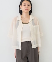 シアーショート丈開襟シャツ