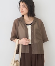シアーショート丈開襟シャツ