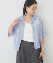 シアーショート丈開襟シャツ