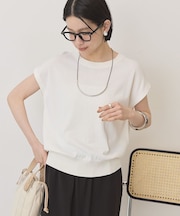 【接触冷感・UVカット】フレンチスリーブニットプルオーバー