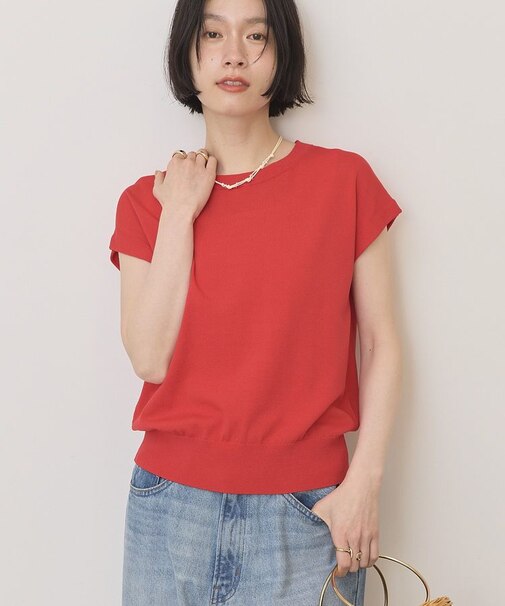 【接触冷感・UVカット】フレンチスリーブニットプルオーバー