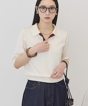 襟付き配色ニット