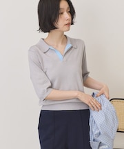 襟付き配色ニット