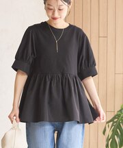 【WEB限定】異素材切替ペプラムプルオーバー
