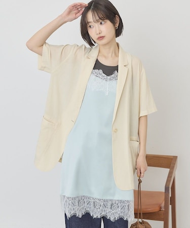 【接触冷感】シアーテーラード半袖ジャケット