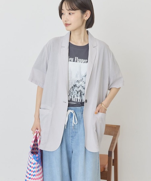 【接触冷感】シアーテーラード半袖ジャケット