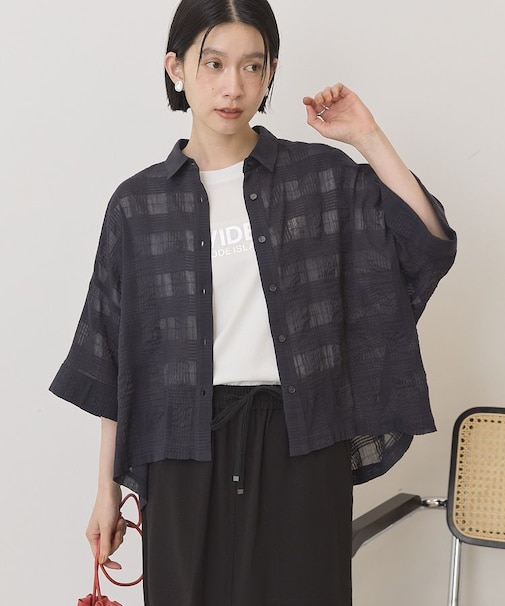 シアーチェックショート丈シャツ