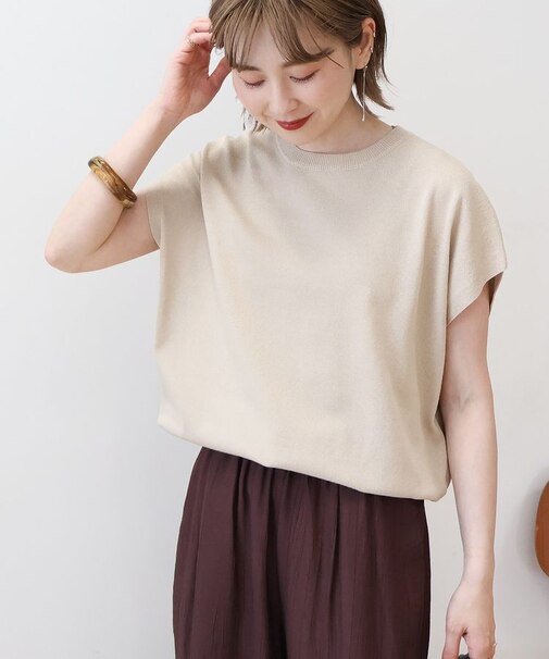 【WEB限定】接触冷感ラメフレンチスリーブニットプルオーバー