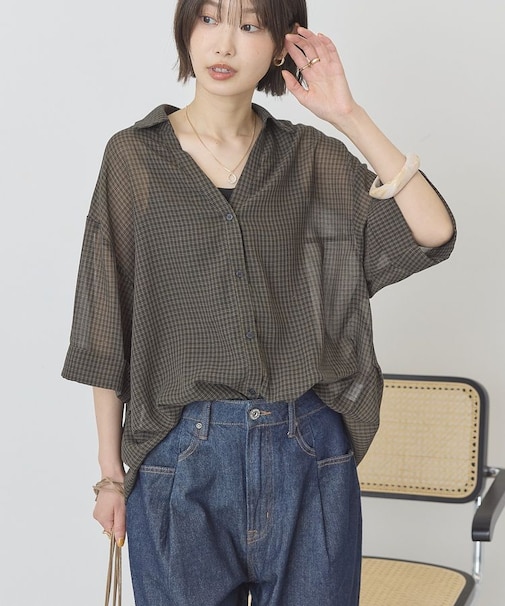 【イージーケア】スキッパーチェックシャツ