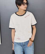 ランダムロゴ刺繍リンガーTシャツ