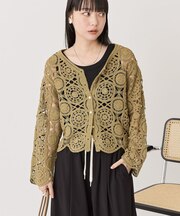 クロシェニットVネックカーディガン